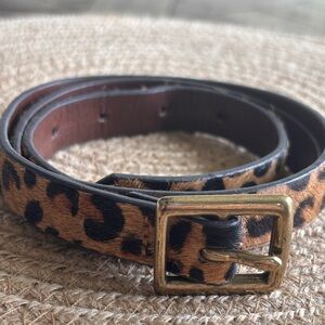 Leopard Print Slim Women's Belt with Gold Buckle
